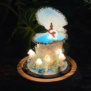 Fairy Tale Mermaid Night Light,Handmade Shell Pearl Light,Enchanted Decor for Bedroom Living Room, Fantasy Mermaid Lamp,Unique Birthday Gift