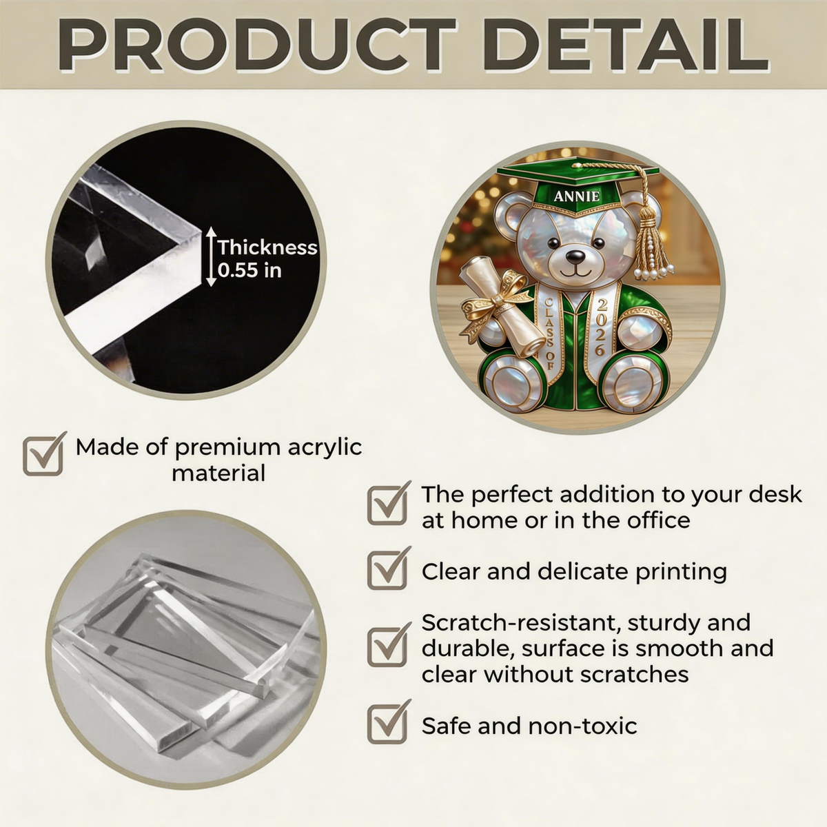 Personalized Class Of Graduation Bear Acrylic Plaque