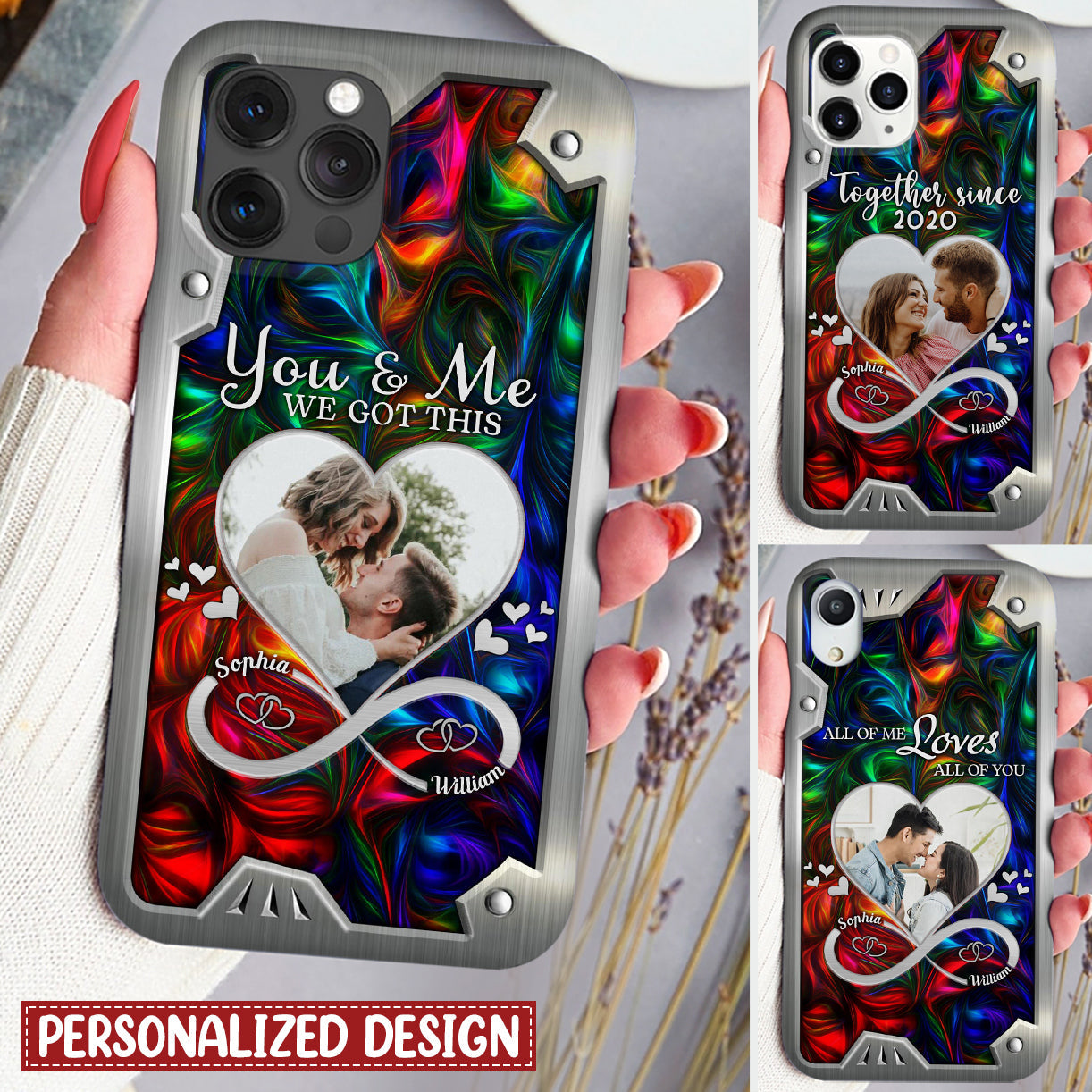 Personalized You And Me We Got This Custom Couple Photo Hologram Metal Background Phone Case