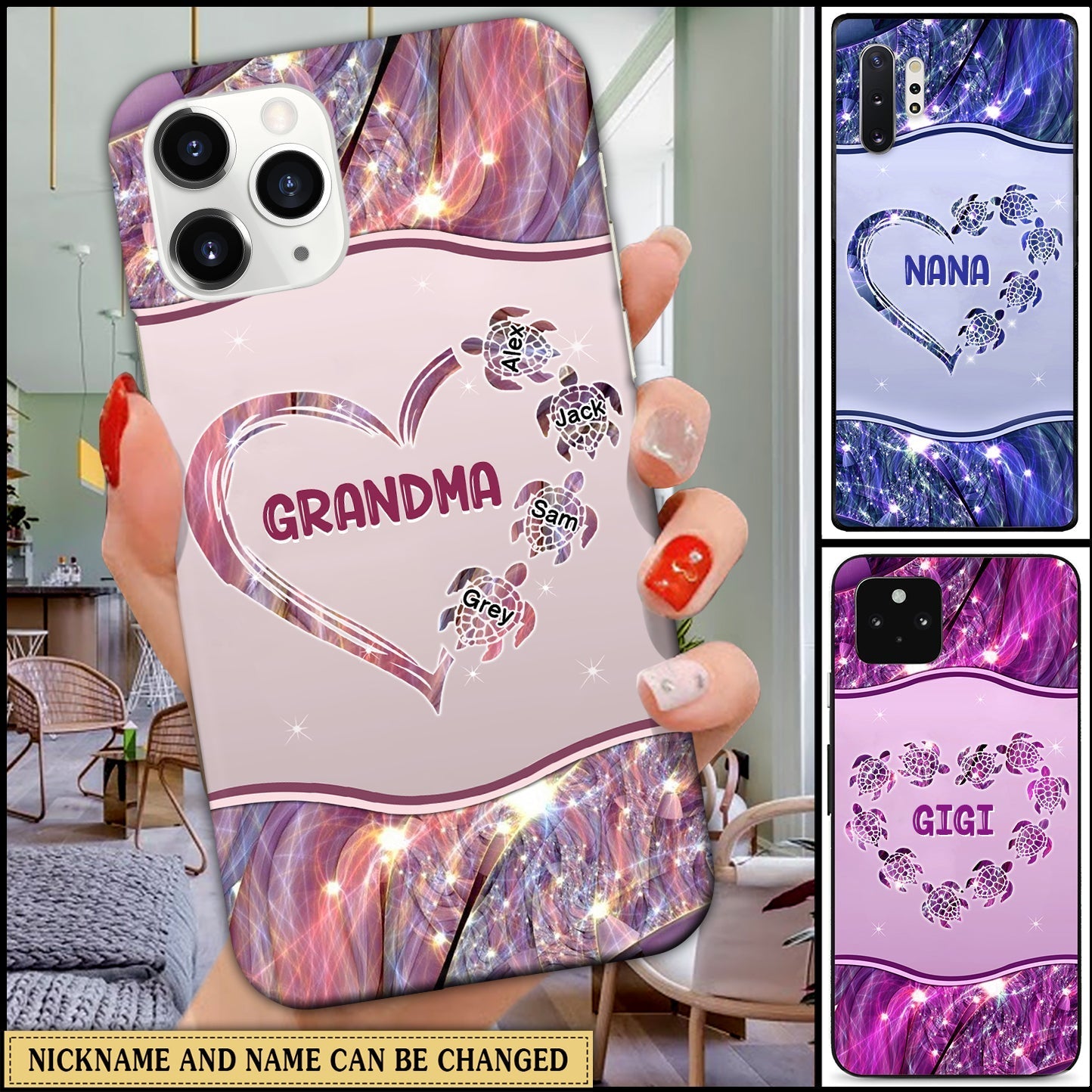 Grandma Mom Heart Turtle Kids Personalized Glass Phone case