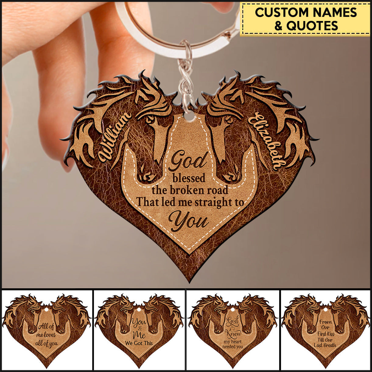 Brown Horse Couple Heart God Blessed Personalized Acrylic Keychain