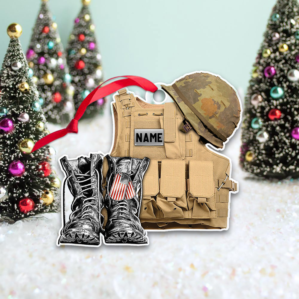 Personalized Ornament Military Veteran Uniform Tactical Combat Vest Combat Boots Helmet 2 Sides Flat Acrylic Ornament For Military Veteran