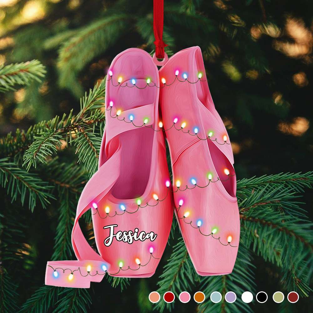 Ballet Pointe Shoes With Christmas Light - Personalized Christmas Ornament - Gift For Ballet Dancers
