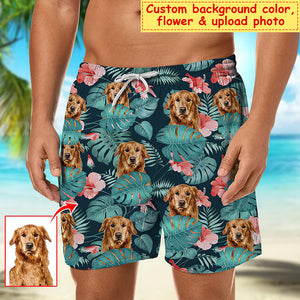 Custom Photo Dog Cat Hawaiian Shorts Tropical Plant Men Beach Shorts
