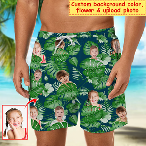 Custom Photo Dog Cat Hawaiian Shorts Tropical Plant Men Beach Shorts
