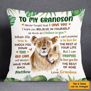 Birthday Gift For Grandson Lion To My Grandson Personalized Pillow