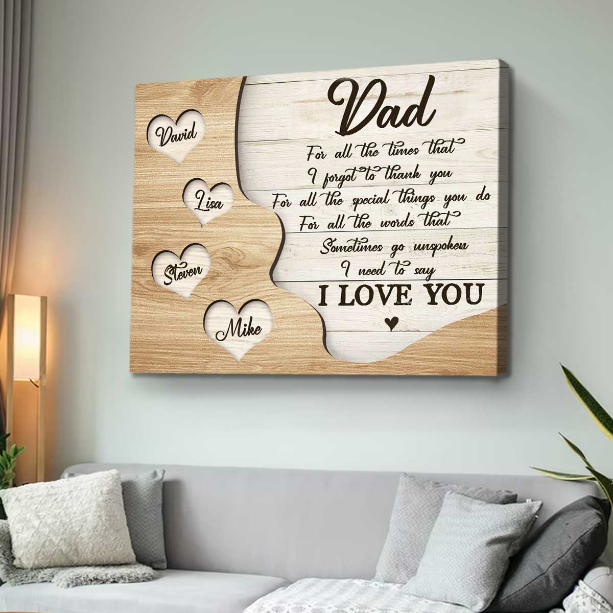 Thank You Dad Gift with Kids Names, Fathers Day Personalized Gift for Dad From Daughter, Fathers Day Canvas Poster, I Need To Say I Love You Dad