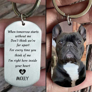 For Every Time You Think Of Me, I'm Right Here Inside Your Heart - Upload Image, Personalized Stainless Keychain