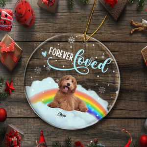 Custom Photo Forever Loved - Christmas Memorial Gift For Dog/Cat Lovers - Personalized Circle Acrylic Ornament