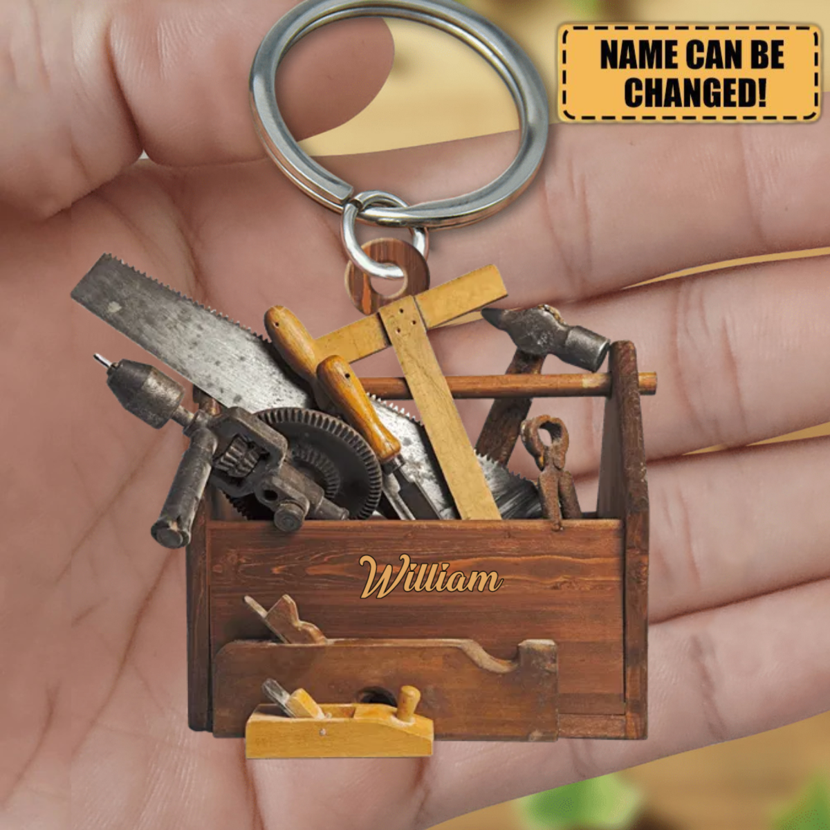 Personalized Carpenter Tool Box With Name Acrylic Keychain - Gift For Fathers