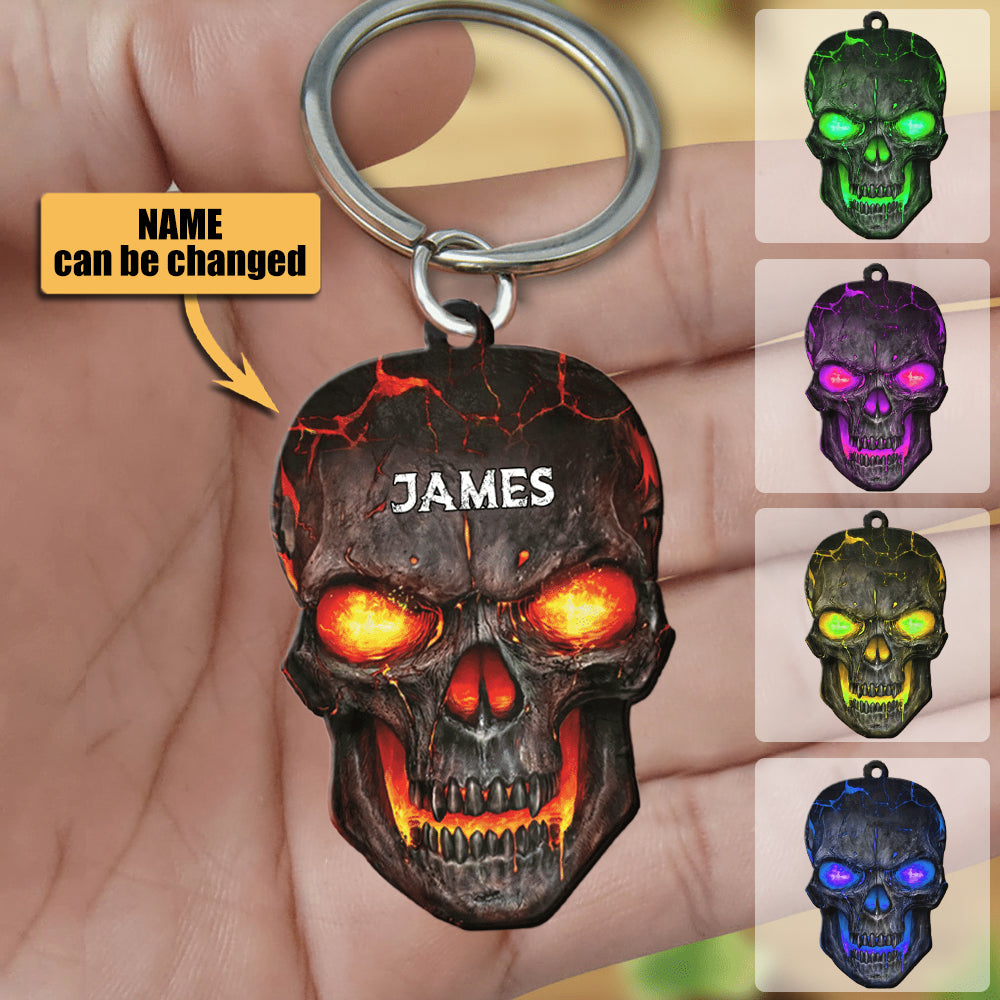Personalized Skull Keychain, Custom Name Flat Acrylic Keychain for Skull Lover