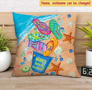 Nana's Beach Buddies Summer Flip Flop Personalized Pillow Perfect Gift for Grandmas Moms Aunties