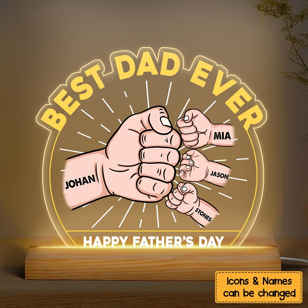 Gift For Dad Fist Bump Happy Father's Day Plaque LED Lamp Night Light