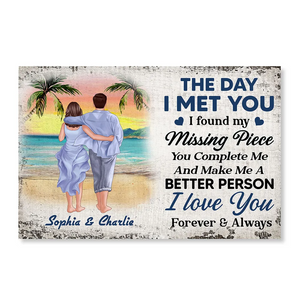 The Day I Met You Back View Couple Walking On The Beach Personalized Horizontal Poster