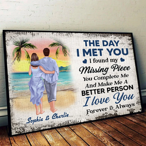 The Day I Met You Back View Couple Walking On The Beach Personalized Horizontal Poster