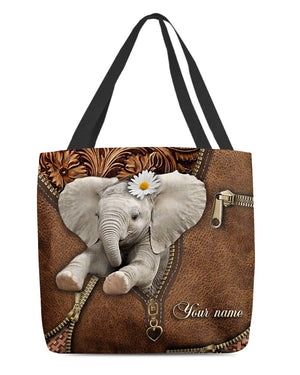Personalized Elephant Zipper Pattern Brown All Over Tote Bag