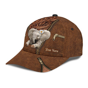 Personalized Cute Elephant Daisy Unisex Cap