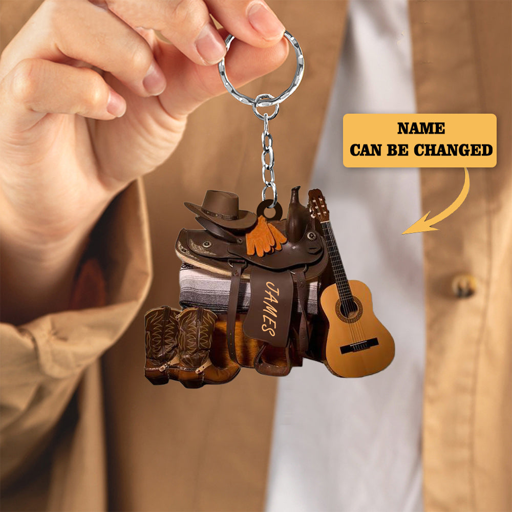 Personalized Cowboy And Guitar Acrylic Keychain