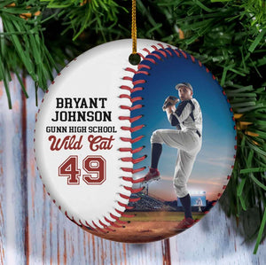 Baseball Player Custom Photo & Team Name, Personalized Baseball Ceramic Christmas Ornament, Gift for Baseball Lover