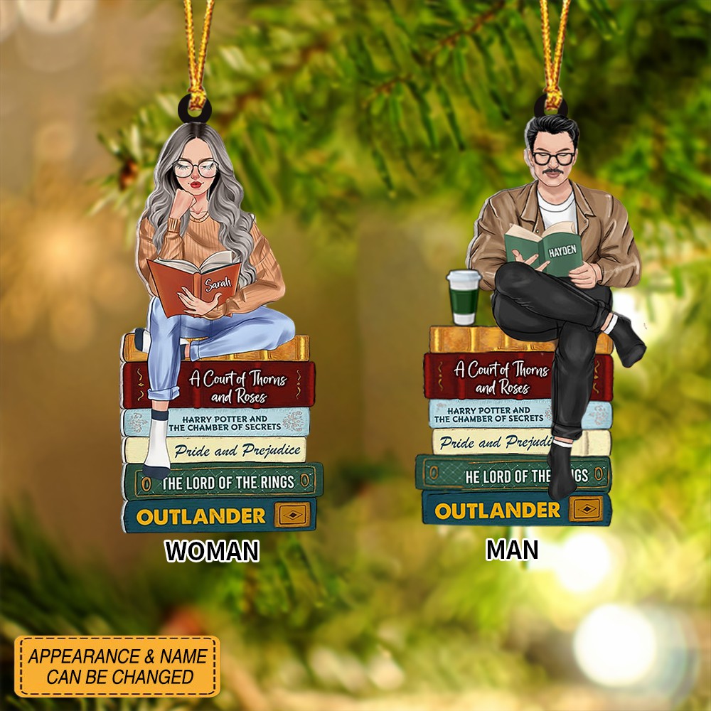 Girl/Boy Reading Book - Custom Book Titles, Personalized Christmas Ornament