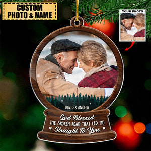 Custom Photo God Blessed The Broken Road - Couple Personalized Custom Acrylic Ornament