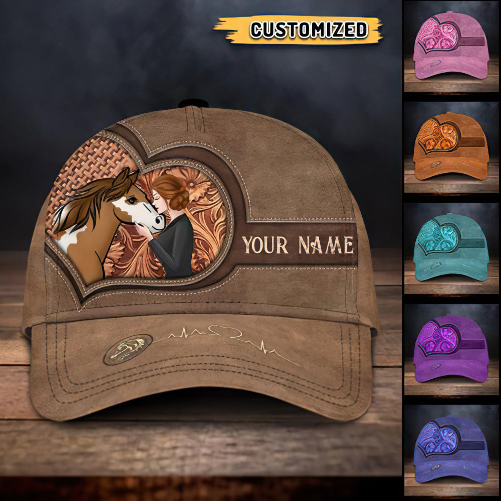 Brown Heart Personalized Girl And Horse Classic Cap