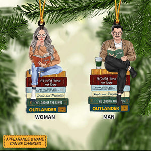 Girl/Boy Reading Book - Custom Book Titles, Personalized Christmas Ornament