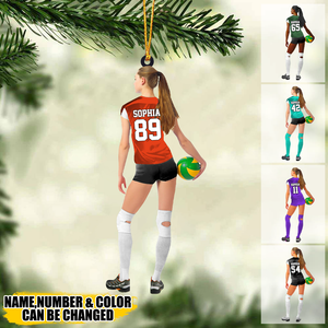 Personalized Girl/Female/Woman Volleyball Players Holding Ball Acrylic Christmas Ornament - Gift For Volleyball Players