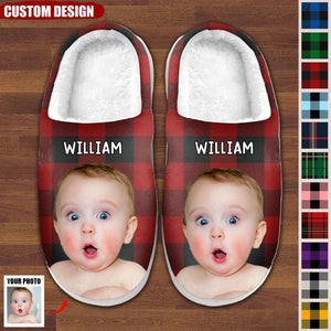 Custom Photo Happiness Is Warm - Personalized Custom Fluffy Slippers