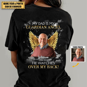Custom Personalized Memorial Mom/ Dad T-shirt - Design On The Back - Upload Photo - Memorial Gift Idea For Family Member - My Mom Is My Guardian Angel
