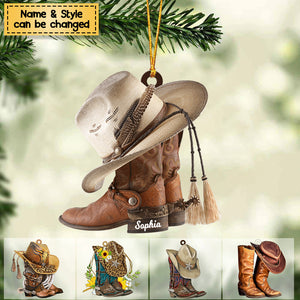 Personalized Boots And Hat Cowboy / Cowgirl Acrylic Christmas Ornament