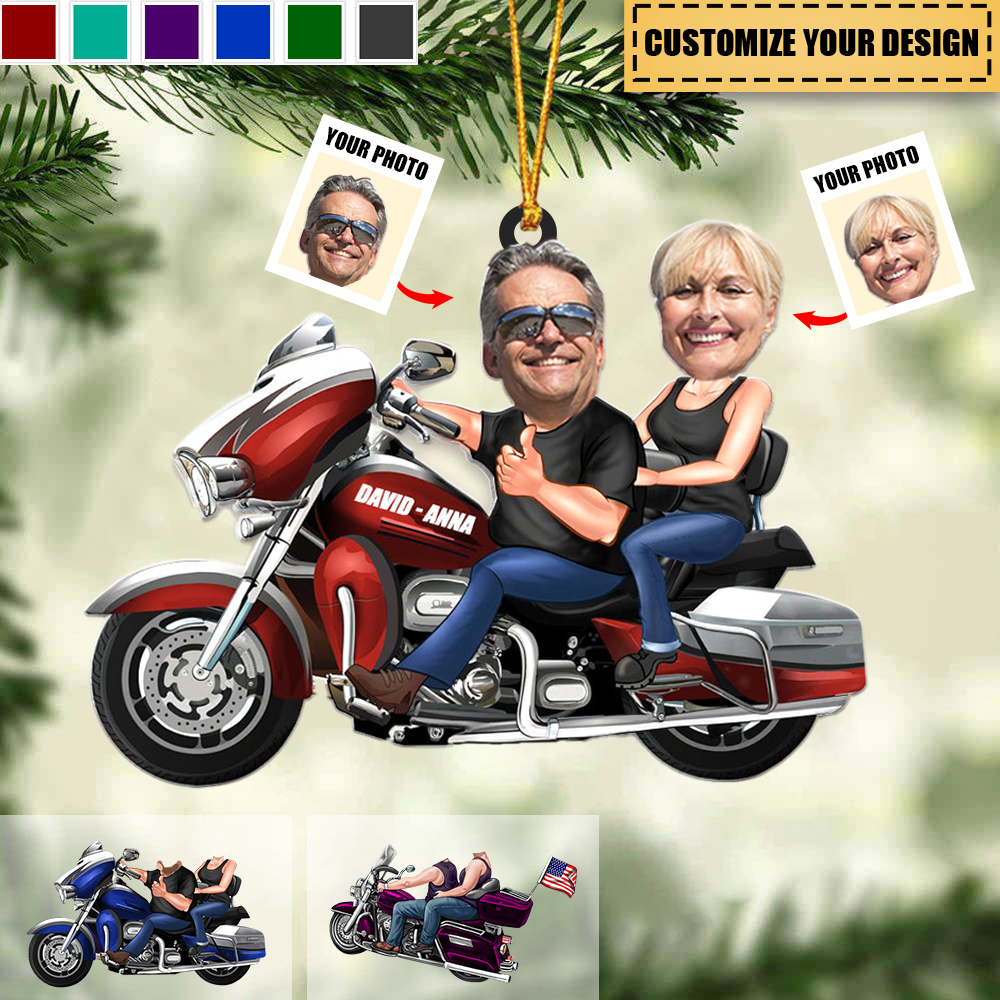 Custom Biker Couple Photo Ornament - Personalized Acrylic Car / Christmas Ornament