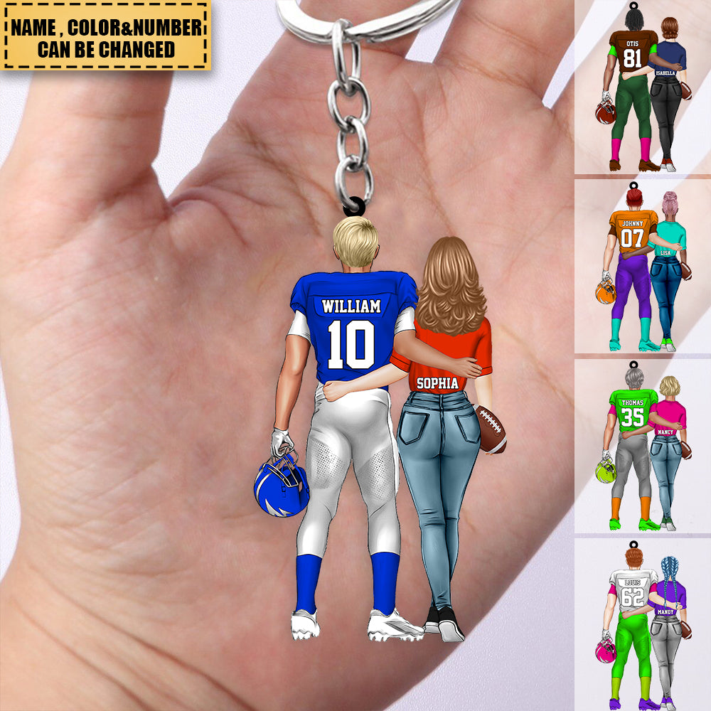 Personalized Couple Football Player Acrylic Keychain - Gift For Couple - Gift For Football Lover