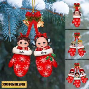 Christmas Doll Kids Laying On Hands In Gloves Personalized Acrylic Christmas Ornament