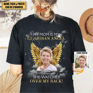 Custom Personalized Memorial Mom/ Dad T-shirt - Design On The Back - Upload Photo - Memorial Gift Idea For Family Member - My Mom Is My Guardian Angel
