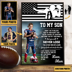 Personalized American Football Lovers Poster - For Son And Daughter From Mom And Dad