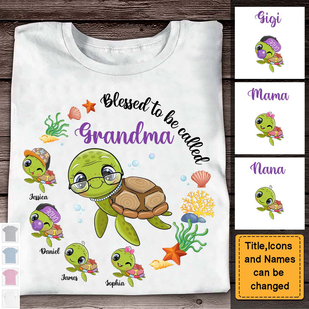 Gift For Grandma-Personalzied Turtle Blessed To Be Called Shirt
