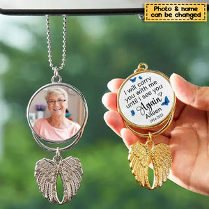 I Will Carry You With Me, Personalized Angel Wings Car Hanging Ornament, Custom Photo