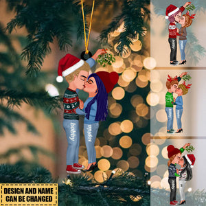 Couple Under Mistletoe Kissing Personalized Christmas Ornament
