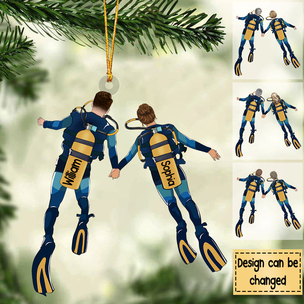 Personalized Scuba Diving Partners / Couples Hanging Ornament
