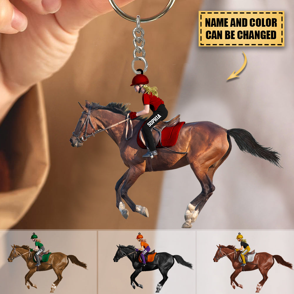 Custom Personalized Horse Riding Kids Acrylic Keychain, Gift for Horse Riding Lovers