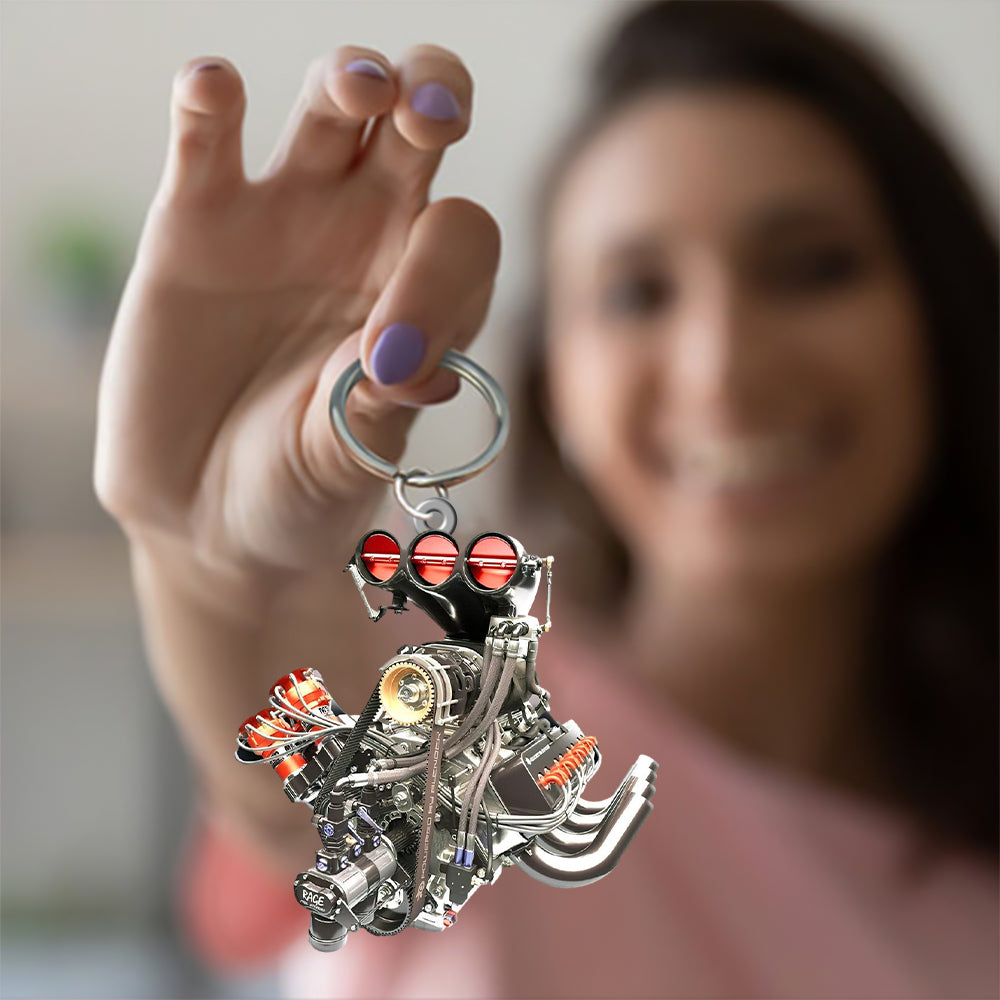 Drag Racing Engine Custom Acrylic Keychain