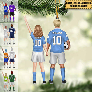Personalized Soccer Couple Acrylic Car / Christmas Ornament - Gift For Couple
