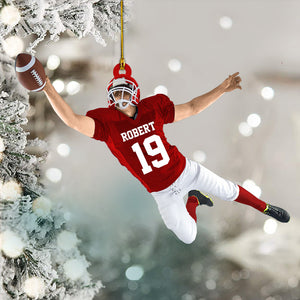 Personalized American Football PlayerJumping Christmas Ornament