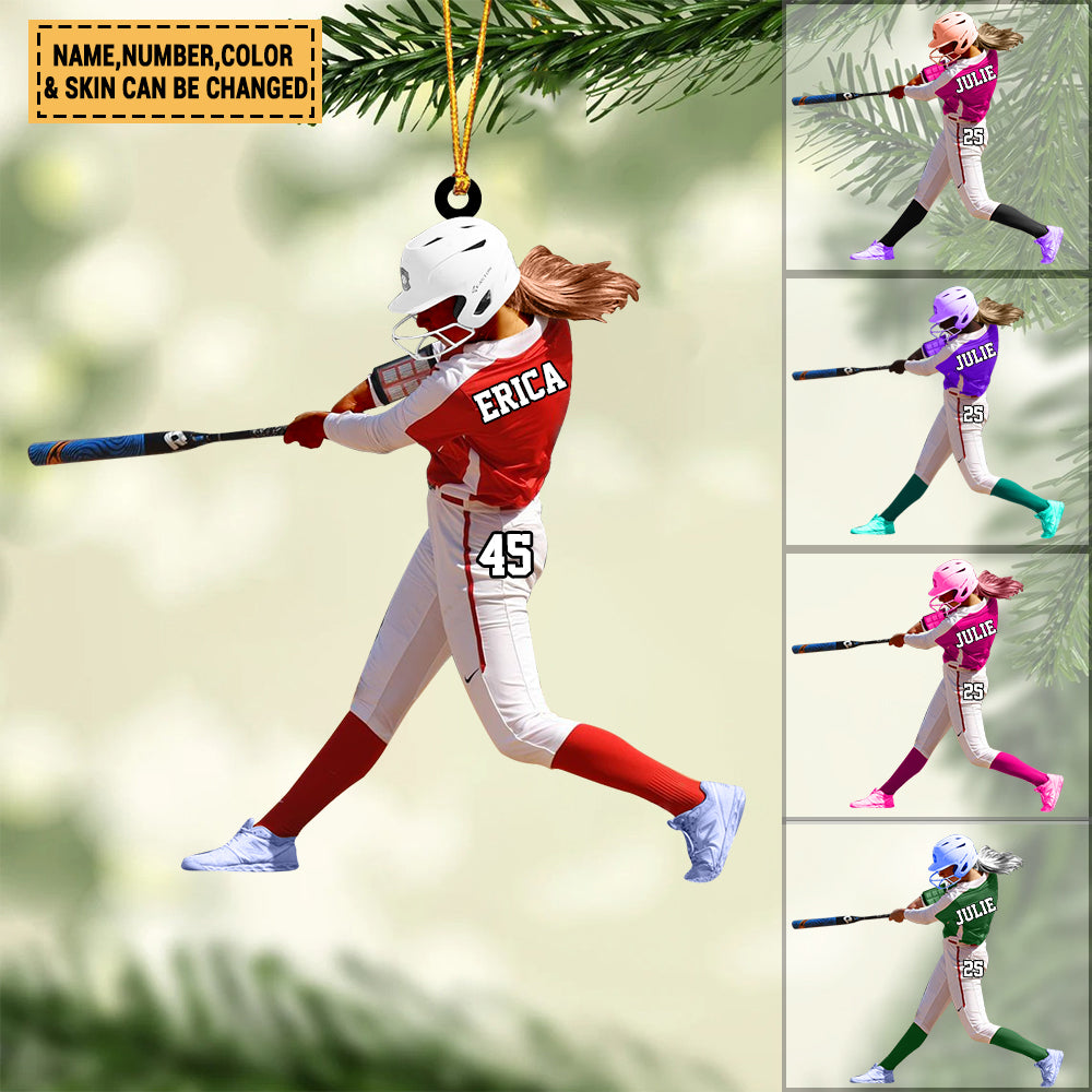 Personalized Softball/Baseball Player Batting Christmas Ornament