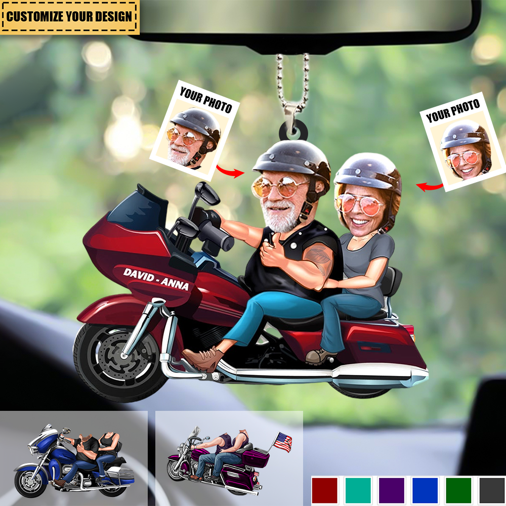 Custom Biker Couple Photo Ornament - Personalized Acrylic Car / Christmas Ornament