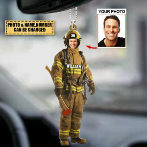 Personalized Photo Firefighter Car Hanging Ornament - Gift For Firefighter Hero