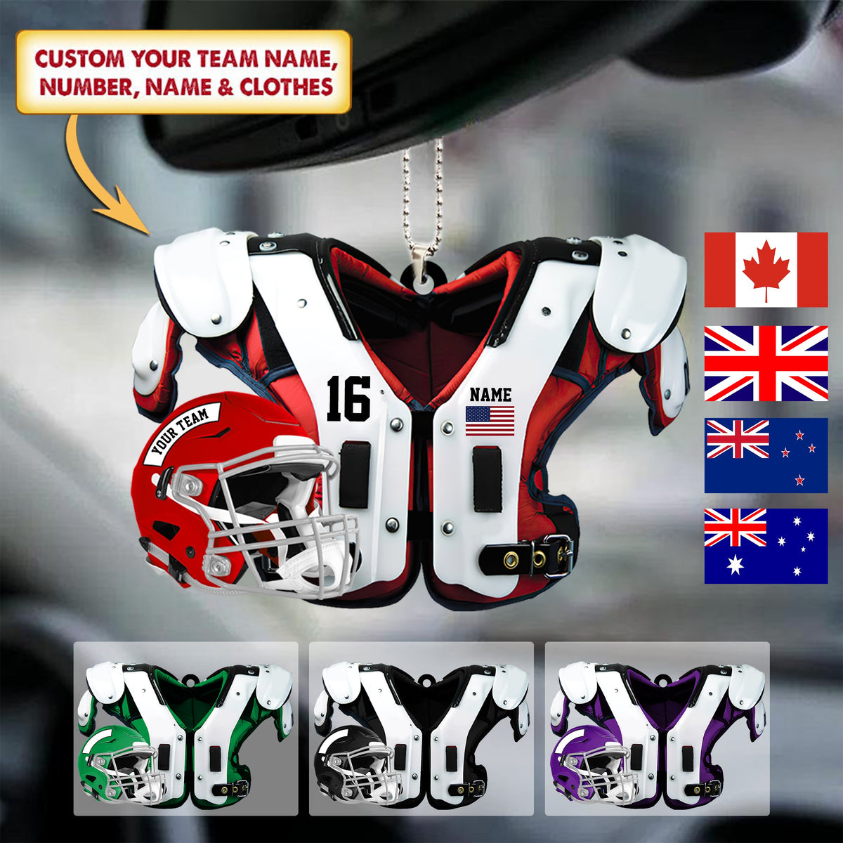 Personalized Ornament Football Shoulder Pads And Helmet Multi Count