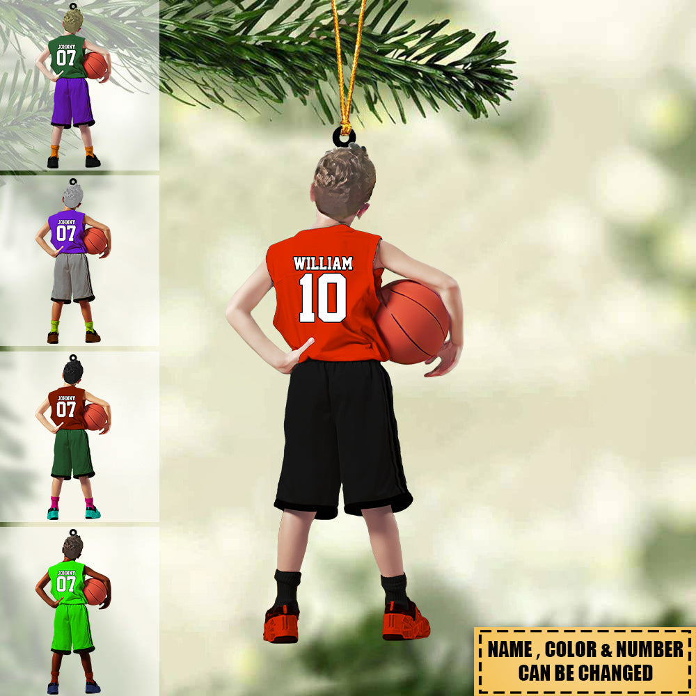 Personalized customized kids play basketball Acrylic Ornament-gift for basketball lovers