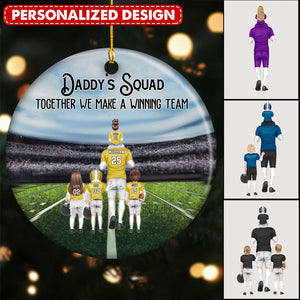 Personalized American Football Dad & Kids, Daddy's Squad Together We Make A Winning Team - Personalized Ceramic Ornament